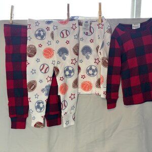 Saint Eve boys thermal pjs 4 piece set, baseball & red plaid, 4T - like new